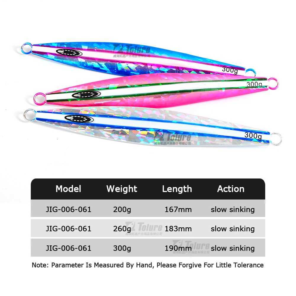 TOLU NEW Slow Sinking Metal Jig 200g 260g 300g Long Casting Slow Sinking Fall Jigs Saltwater Deepsea Fishing Lure Z250717