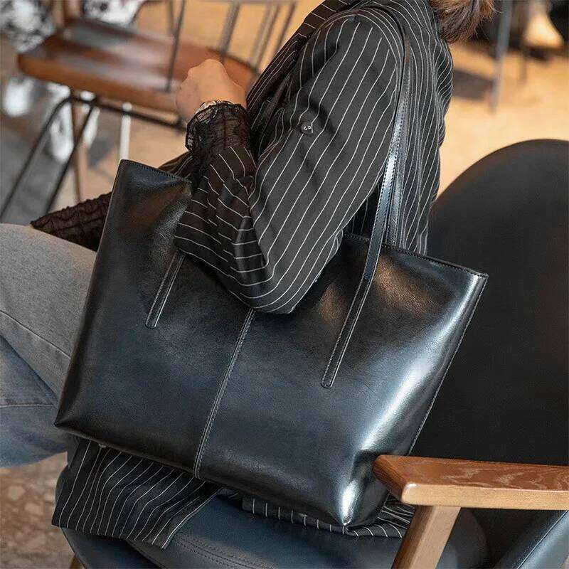 Burminsa Cowhide Genuine Leather Large Tote For Women 2025 Trend Designer A4 Commuter Shoulder Bags Shopper Ladies Handbags