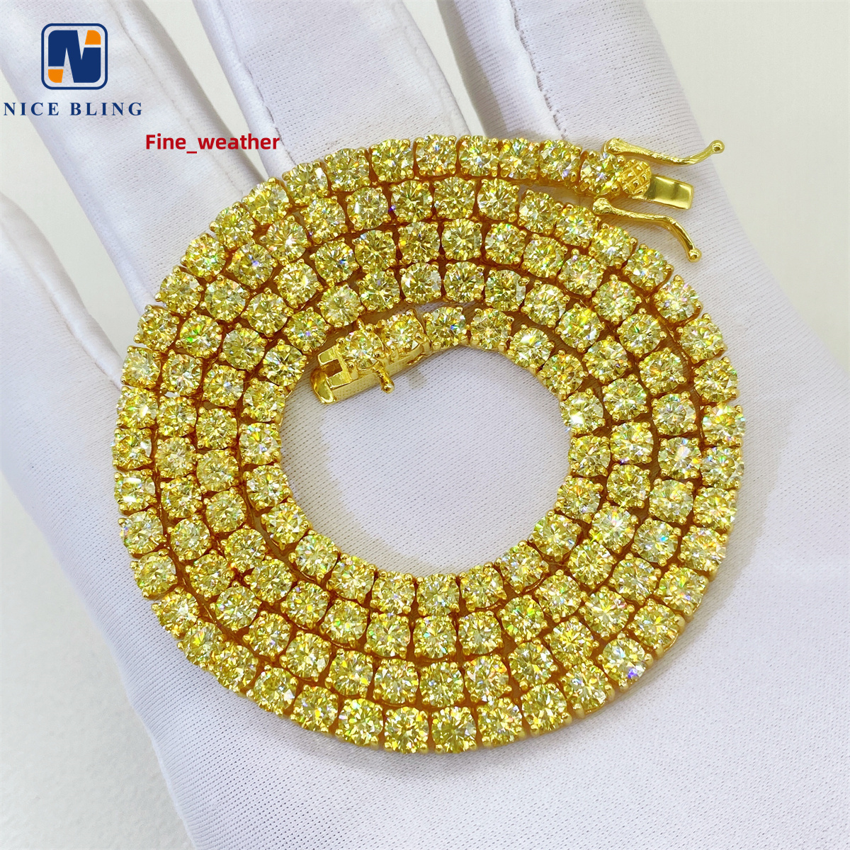 Bling HipHop Jewelry Yellow Tennis Chain Iced Out VVS Moissanite Diamond 4mm Colorful Tennis Fashion Jewelry Necklaces