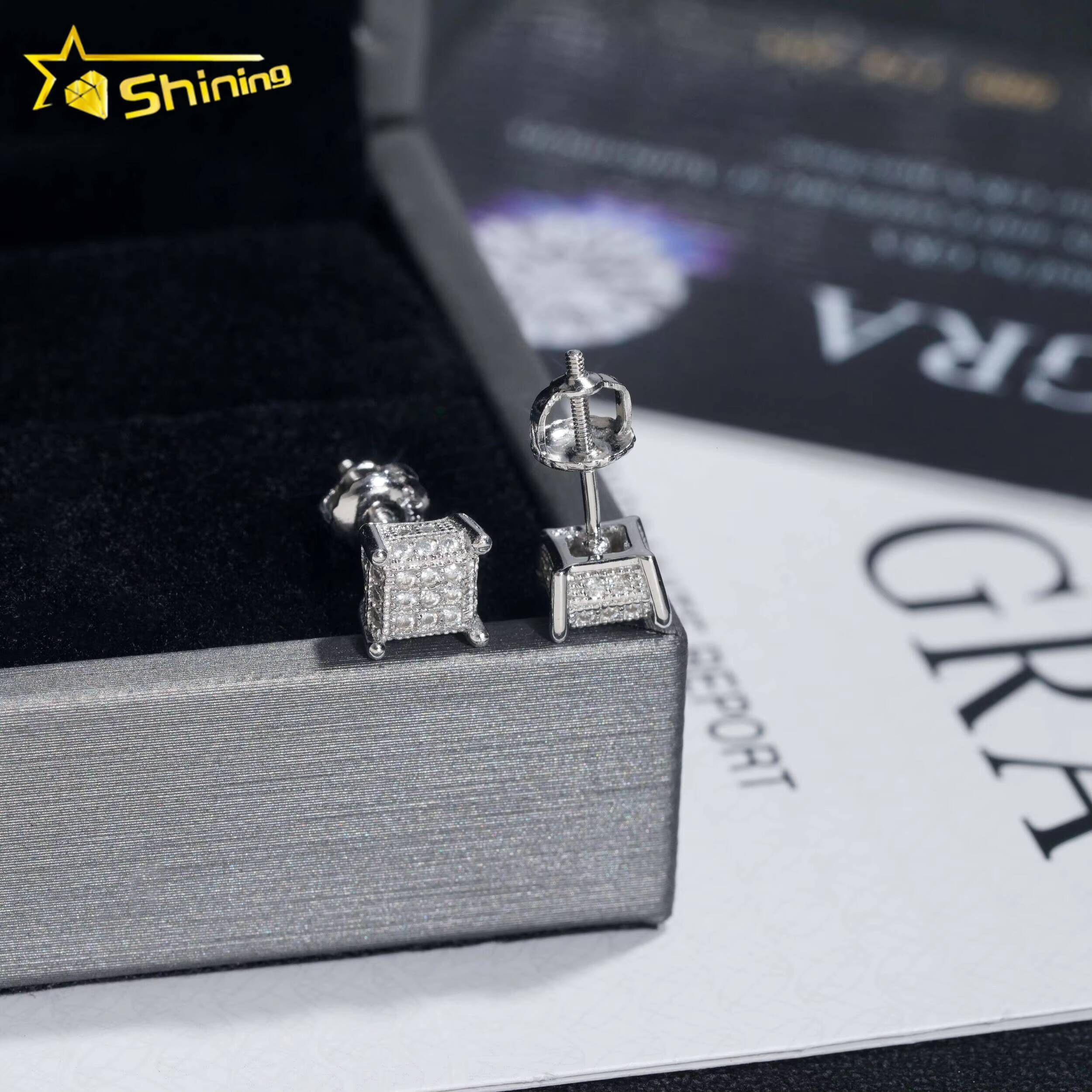 Wholesale Price Fine Jewelry Men Hip Hop Earrings 925 Solid Silver Vvs1 Moissanite Diamond Earrings 18k Gold Plated