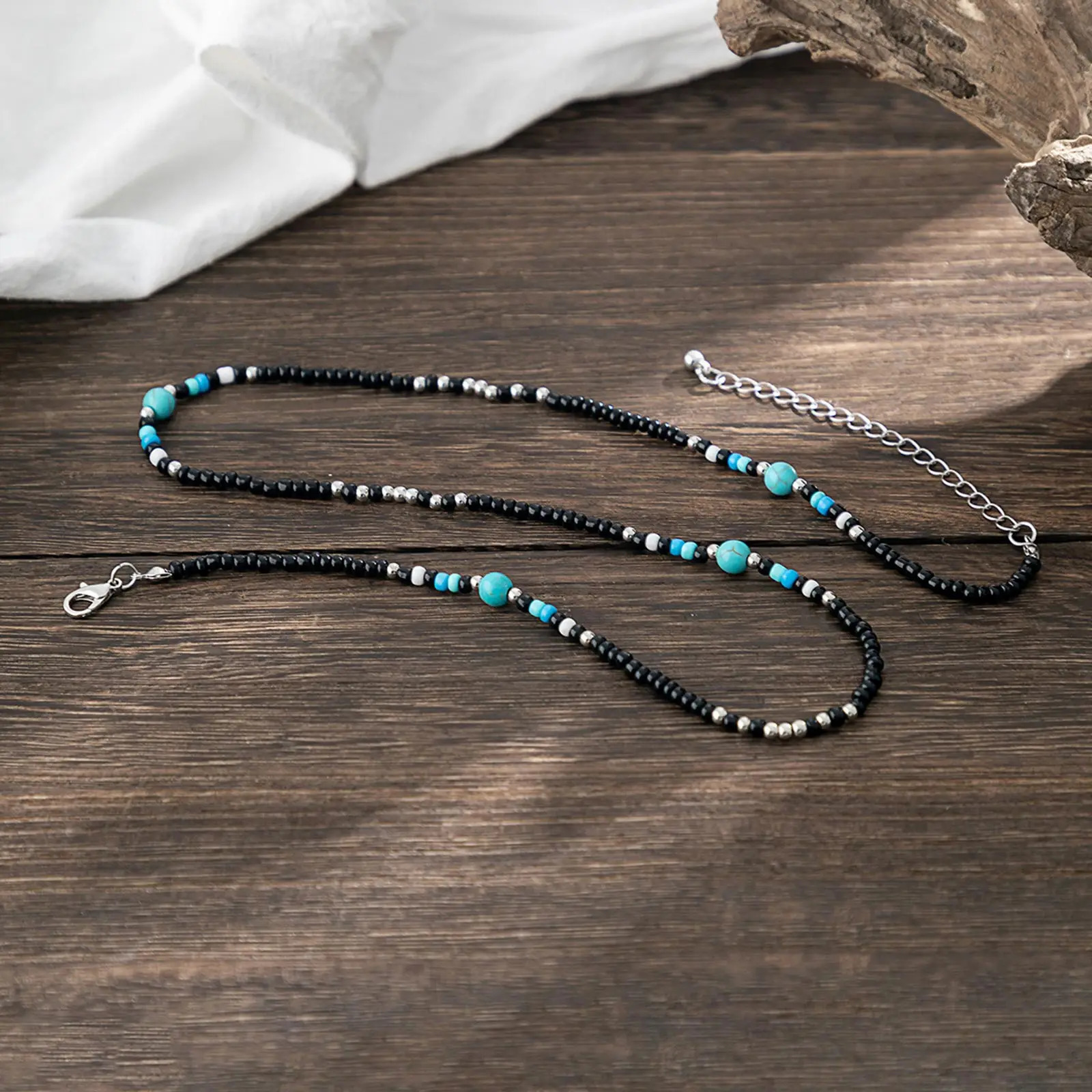 Synthetic Turquoise Necklaces for Men BoysMini Black Beaded NecklacesSummer Beach Male Jewelry 250715
