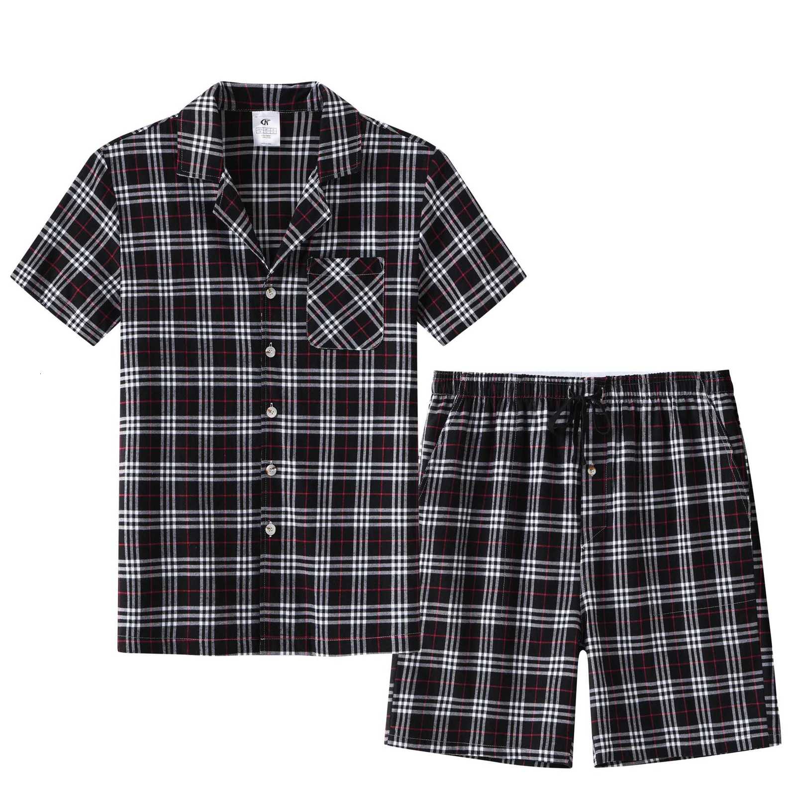 Men Summer Short Pajama Set 2Pcs 100% Cotton Breathable Crop Pajama Short Sets Bottoms Tops Cozy Suit for Home Outdoor W250717