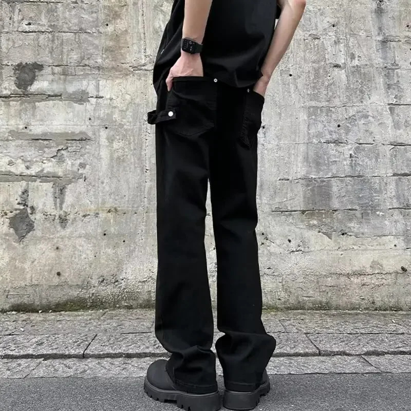 BlackJeans Mens Slimming StraightLeg Denim Trousers LooseFit Bell Bottoms Youth Casual Pants Autumn Season Lightweight 250704