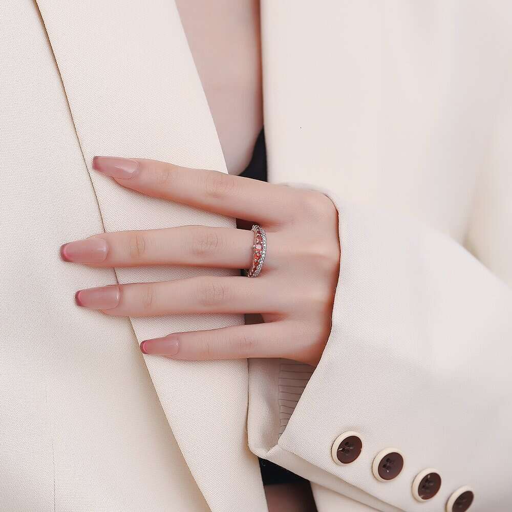 Gradient Inlaid Pomegranate Red for Women, Trendy Simple Tail Ring, Versatile Ring