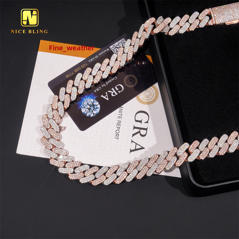 Hot Sale 925 Sterling Silver Iced Out 16MM 3 Rows Round Shape Moissanite Cuban Link Chain Men Hip Hop Jewelry Necklace