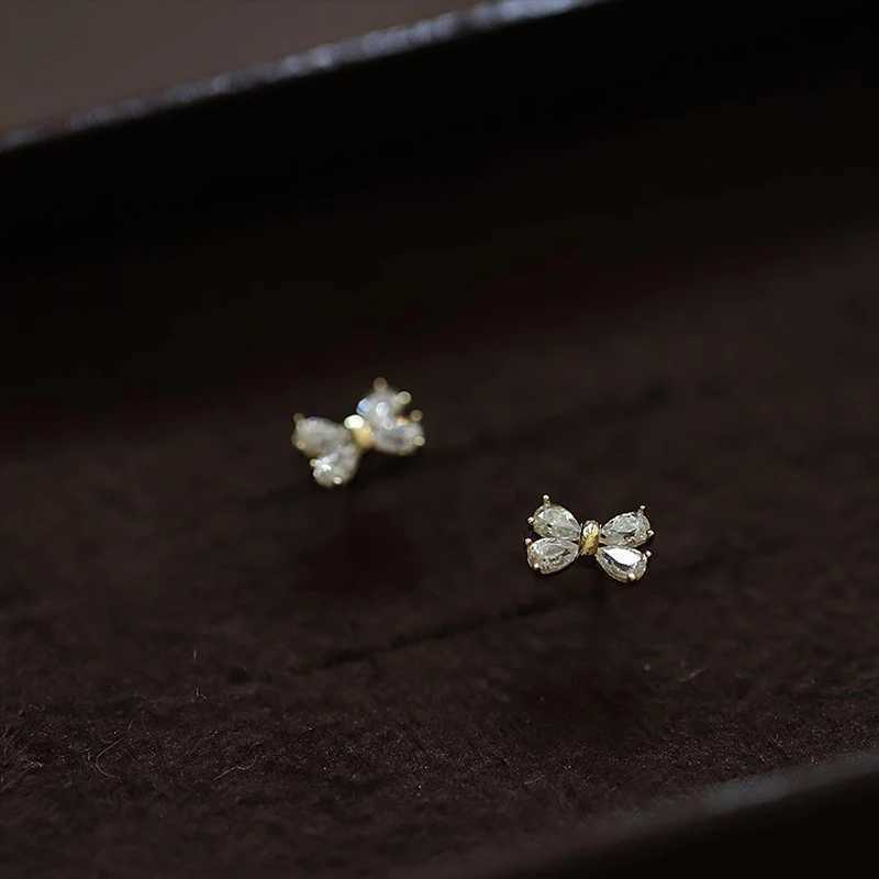 Fashion Shiny Crystal Bowknot Stud Earrings For Women Gold Color Exquisite Daily Wear Ear Piercing Jewelry Accessories Gifts y250715
