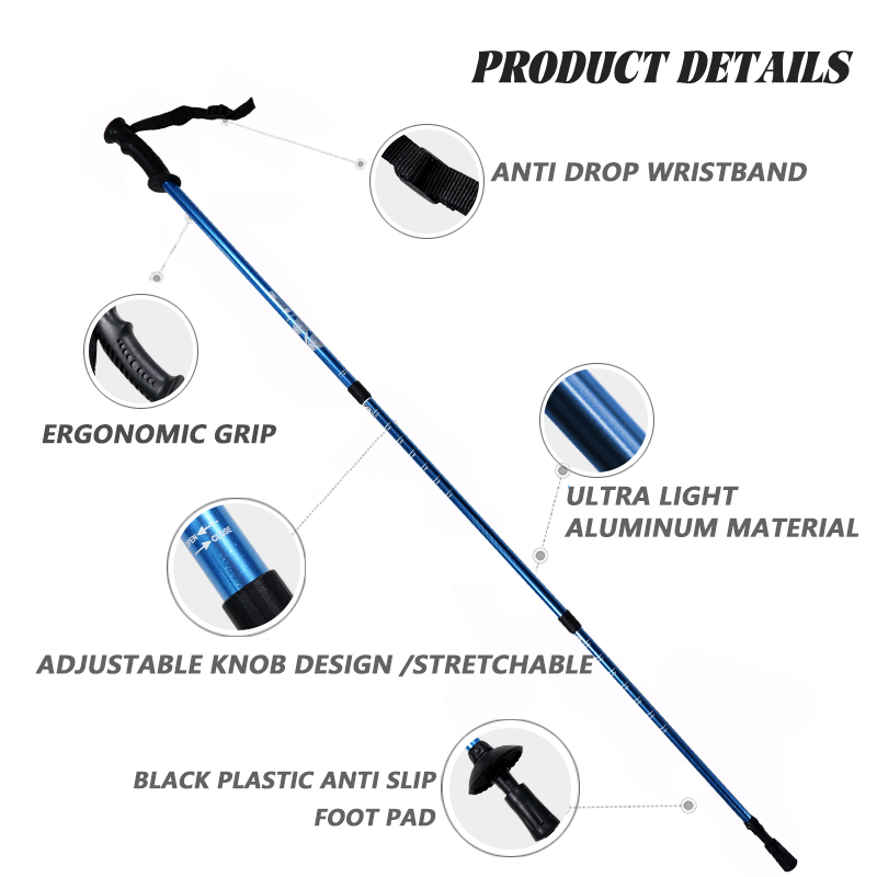 OKHEALING Aluminum Alloy Trekking Poles Telescoping Lightweight Walking Cane Portable Walking Stick with Rubber Handle for Off-road, Camping, Backpack