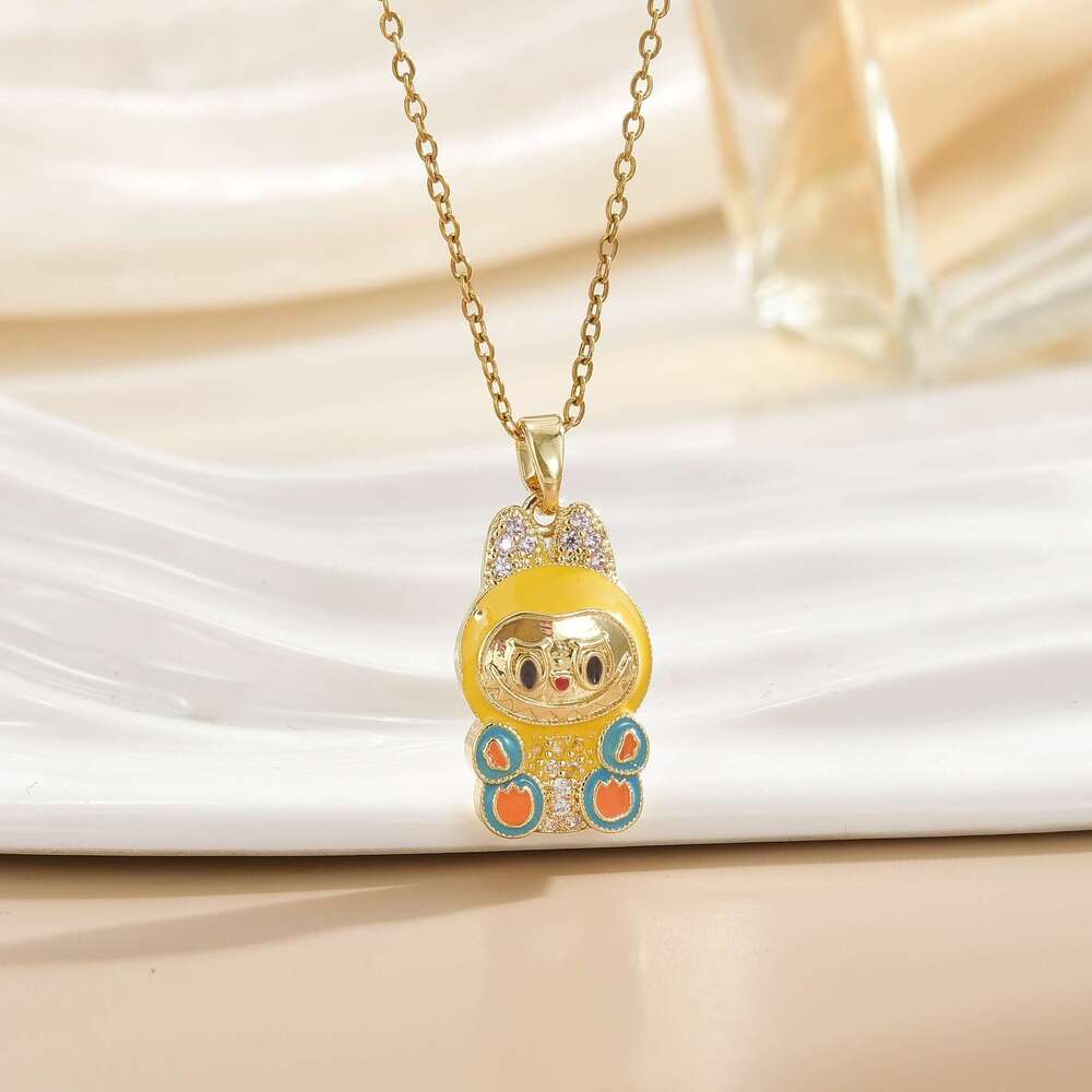 Internet Celebrity Cartoon Labubu Pendant Light Fashion Versatile Necklace For Women Collarbone Chain DIY Design Sense C96