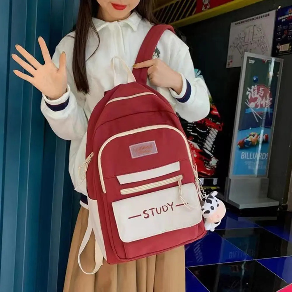 Fashion Nylon Large Capacity Backpack Waterproof Pure Colour Student School Bag Multi-function Rucksack Bags Women Men 250714