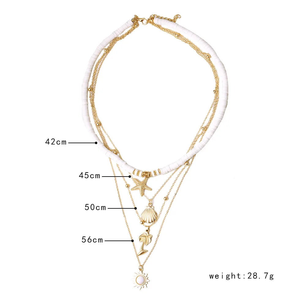 Fashion Bohemia Soft Clay Shell Star Sun Pendant Chain Layered Necklace for Women Girls Summer Beach Simple Layered Necklace 250715
