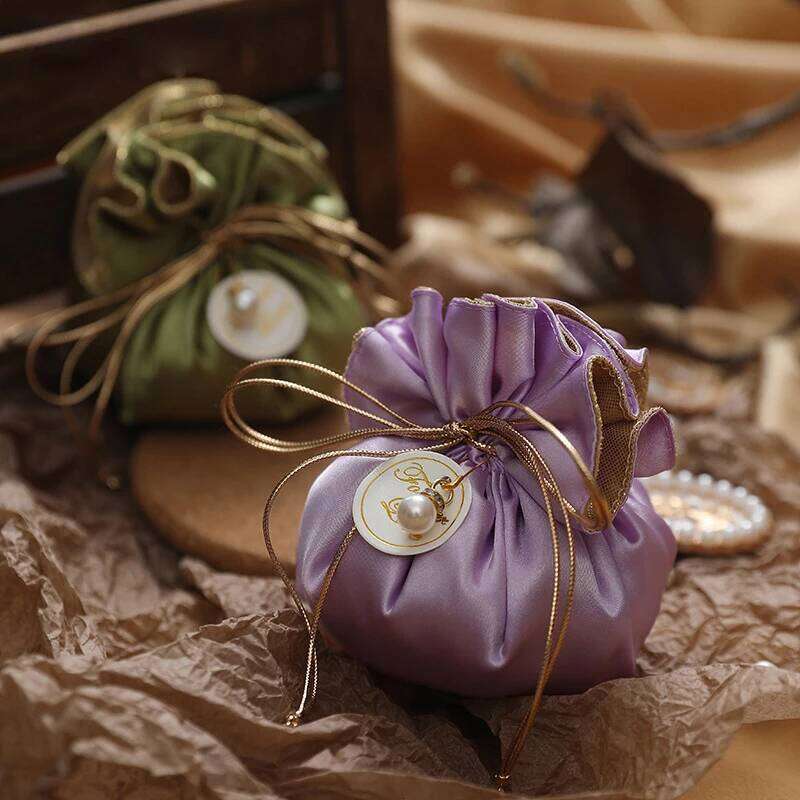 20 Exquisite Double-Sided Two-Color Silk Flower Bud Shape Small Wedding/Festival Gift Packaging Bag
