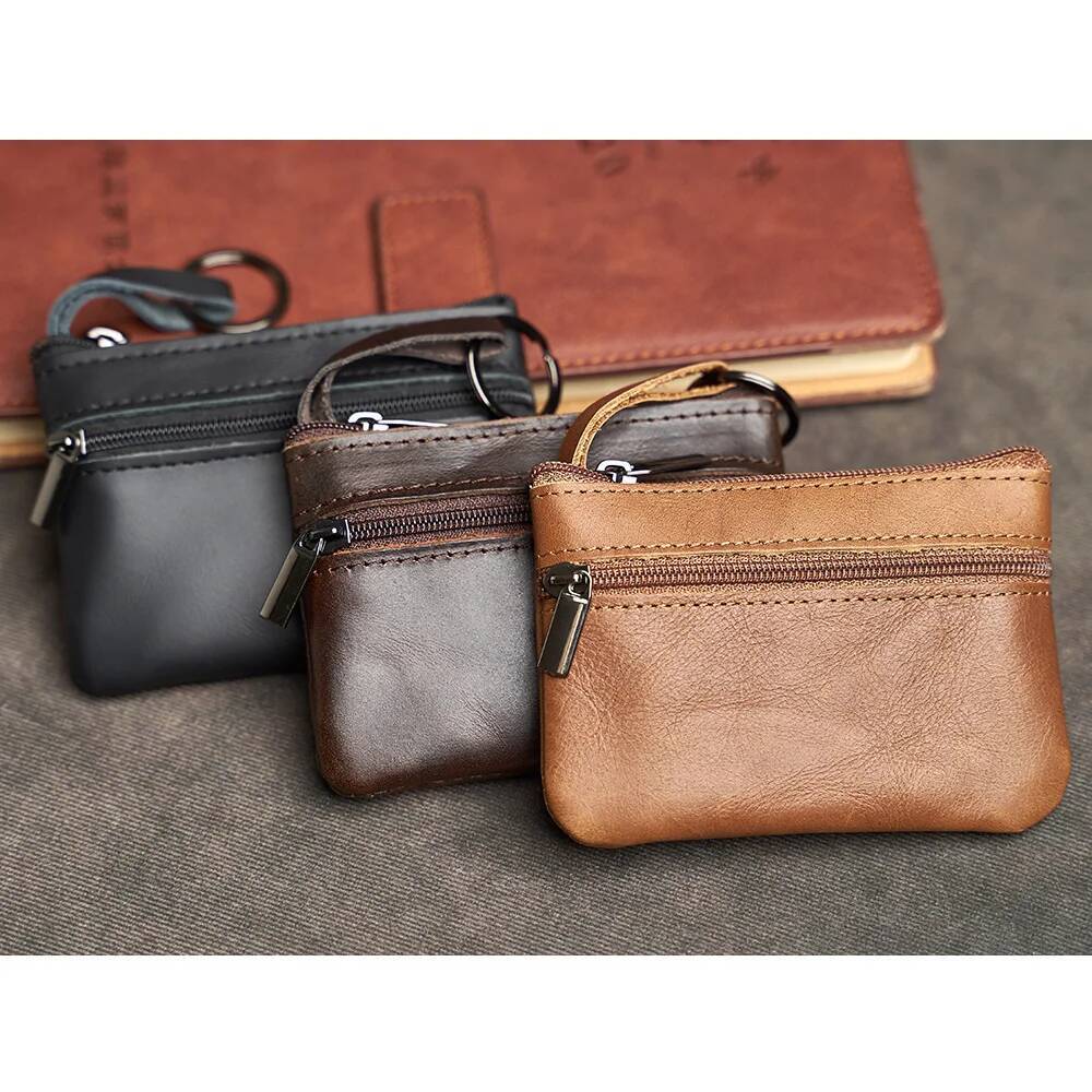 Genuine Leather Mini Coin Purse Head Layer Cowhide Card Bag Handmade Zipper Car Short Lady Wallet Key Case