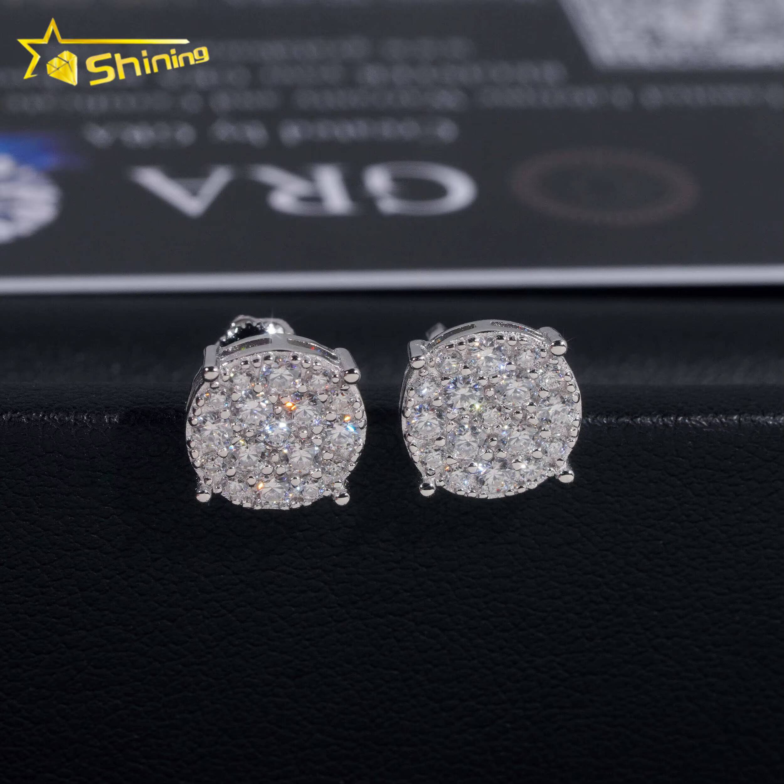 Men Style Stocks Pass Diamond Tester GRA Certified VVS Lab Diamond Fully Iced Out 925 Silver Jewelry Moissanite Stud Earrings