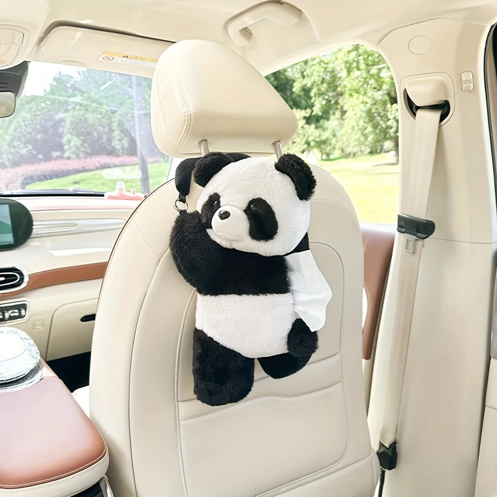 1pc Plush Panda Car Tissue Holder - Universal Fit Easy Install | Soft Fabric Auto Organizer for SUVSedan 250715