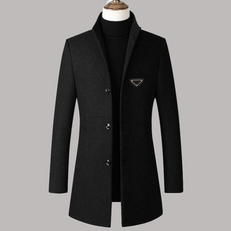 2025 New Autumn Winter Luxury Men Woolen Coat Men Casual Embroidered Triangle Brand Logo Slim Fit Windbreaker Men's Cardigans Blends Jacket Coats Asian Size M-4XL