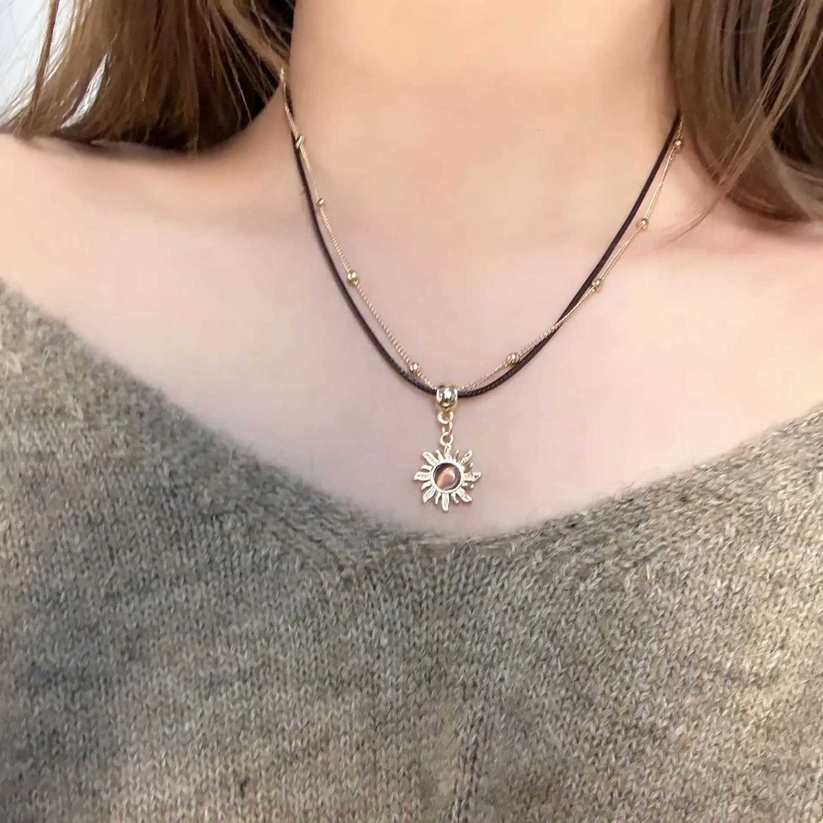 2025 Trendy Sun Star Zircon Necklaces For Women Vintage Leather Necklace Double Layered Pendant Chain Choker Fashion Jewelry XJ250717