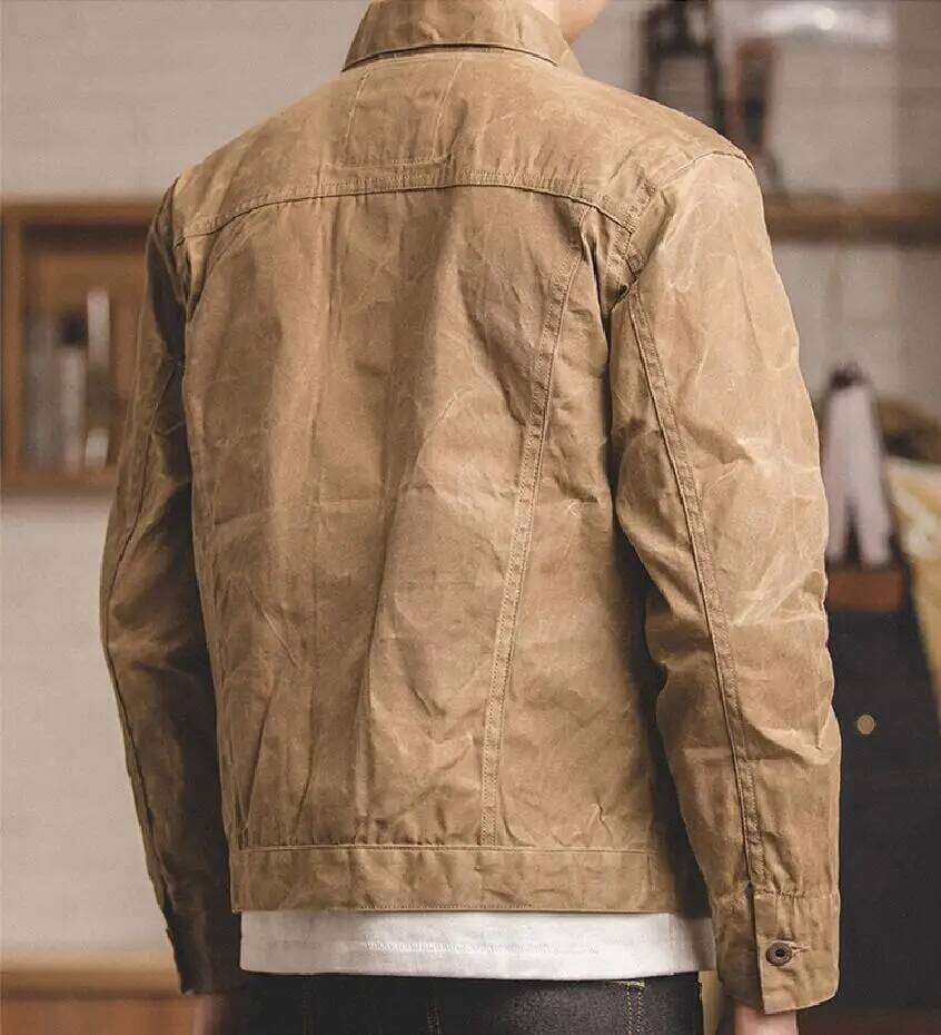 Designer Clothing Maden Vintage Men's Canvas Oil Wax Jackets Khaki Multi-Pocket Lapel Collar Single-Breasted Jacket Windbreaker For Male Outwear 