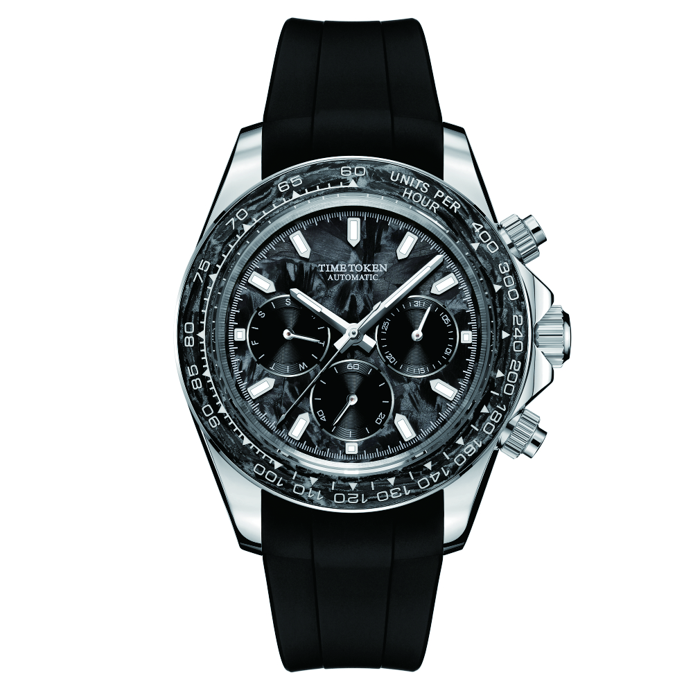TIME TOKEN2025 New Carbon fibre 40MM Automatic Mechanical Wristwatches Automatic Sapphire Super Luminous Watch See-Through Back