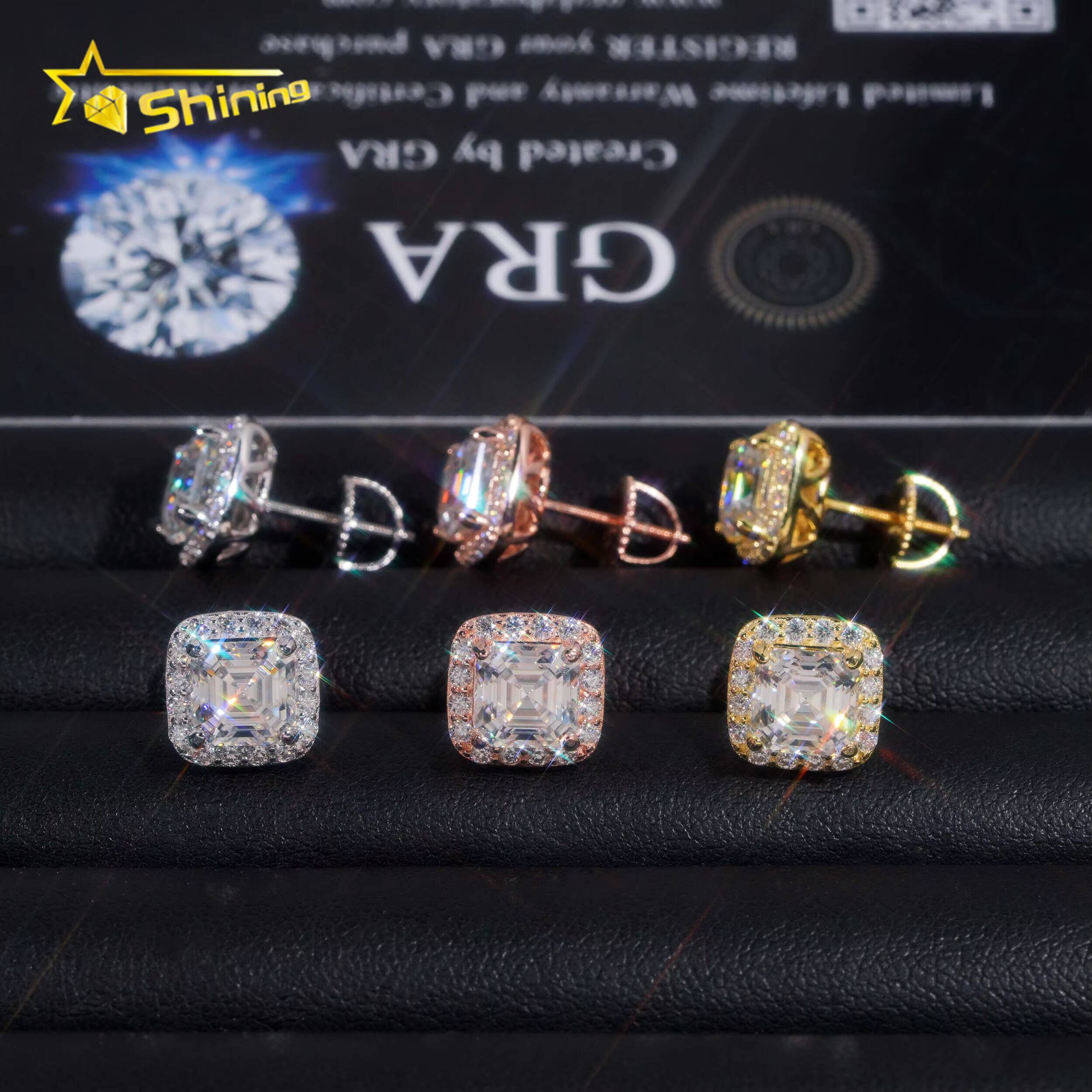 RTS Diamond Tester Certified Hip Hop Jewelry 925 Silver Asscher Cut VVS Diamond Moissanite Stud Earrings Fashion Earrings