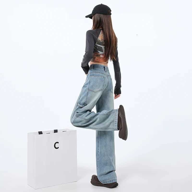 100% American Style Cargo Jeans Women Baggy Pants Loose Fit High Waist Womens Jeans Denim Vintage 2025 Spring New Streetwear R250716