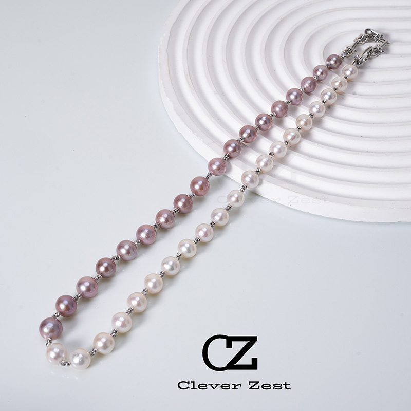 Designer Necklace Natural Freshwater Nucleated Pearls Two-Tone Design Necklace with Strong Lights
