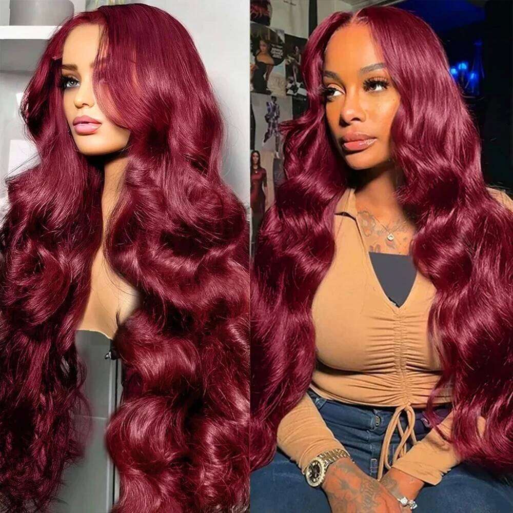99j bury 13x6 Front Human Hair 200 Density Body Wave 13x4 30 36 Inch Red Colored Lace Frontal Wigs Brazilian For Women