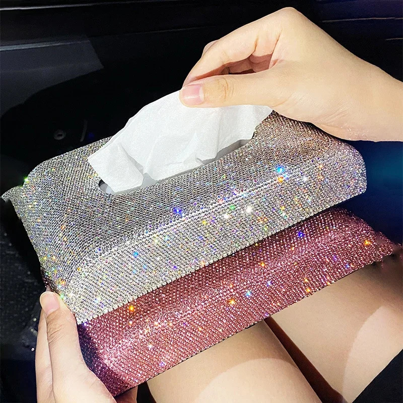 Car Diamond Crystal Tissue Box Napkin Holder Tissue Pumping Paper Box Toilet Paper Towel Storage Box Home Decor Auto Accessories 250715