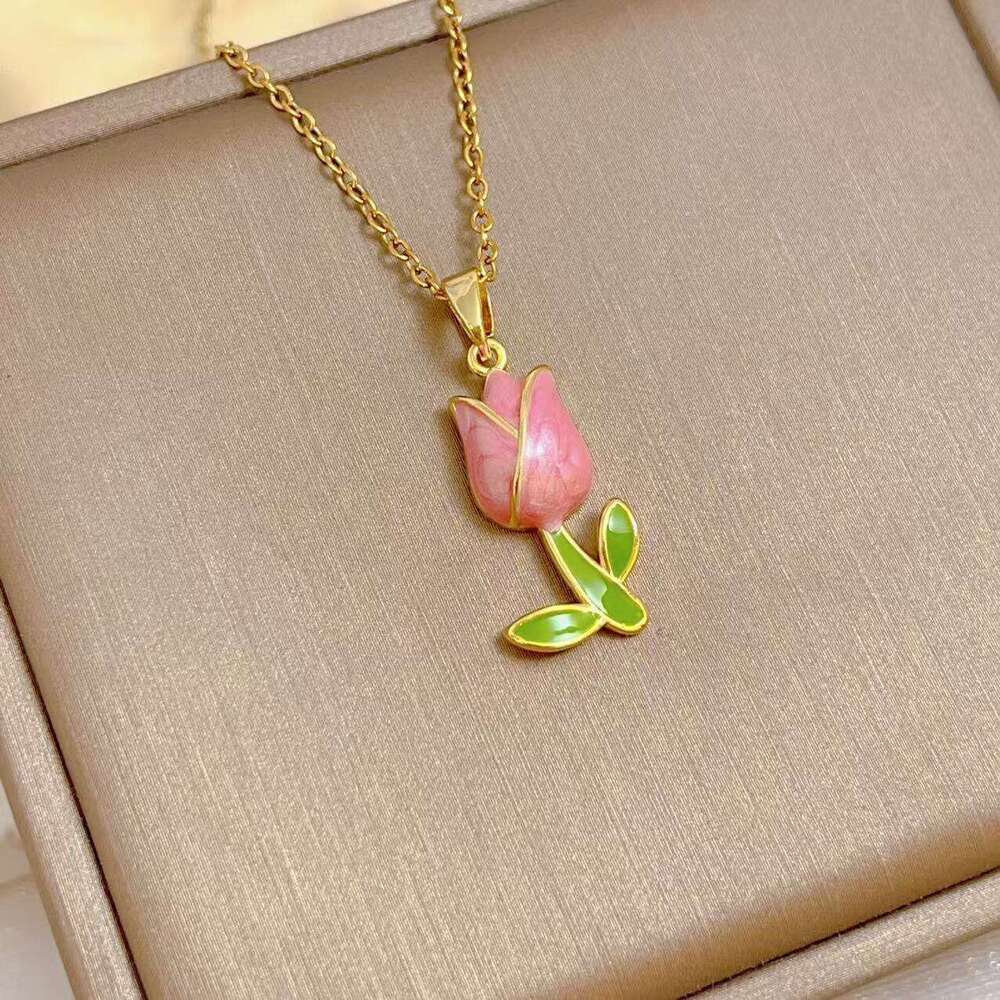 New High-End Romantic Flower Tulip Collarbone Chain Fashion Fresh Oil Drop Necklace C03