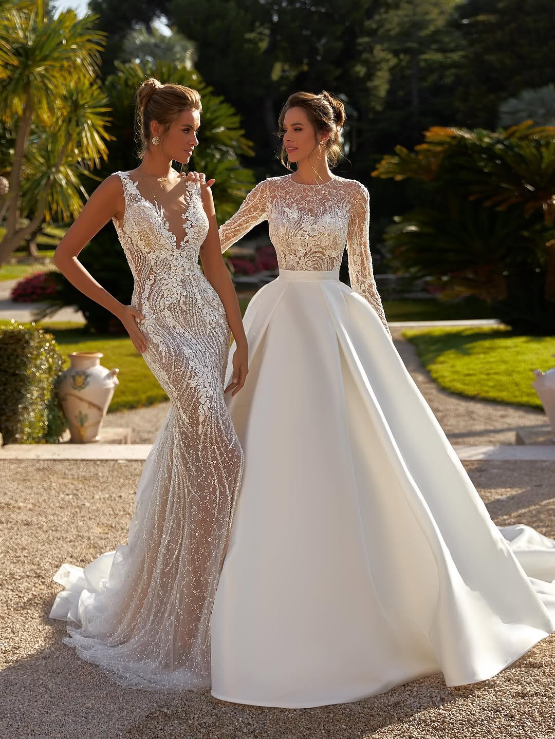 Glitter Mermaid Wedding Dresses Short Sleeves Rhinestones Lace Special Occasion Bride Dress Vestido De Noiva Customized