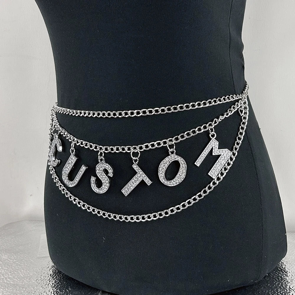 Rhinestone Sexy Big Letter Statement Waist Chain Women Punk Custom Word Name Waist Belt Body Chain Cosplay Jewelry 250716