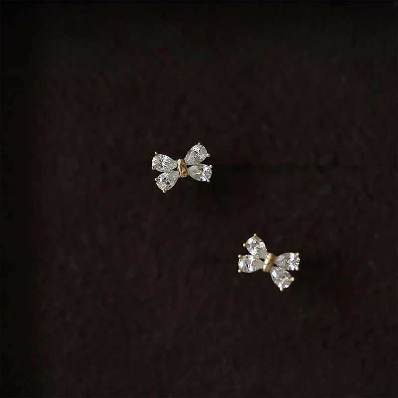 Fashion Shiny Crystal Bowknot Stud Earrings For Women Gold Color Exquisite Daily Wear Ear Piercing Jewelry Accessories Gifts y250715