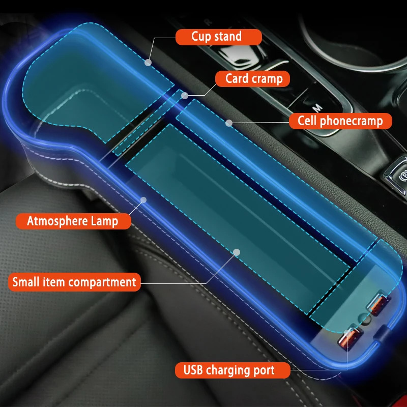 Car Seat Gap Filler Cup Holder 7 Colours Changing LED Car Crevice Storage Organizer Box With 2Usb Charger Car Accessories 250715