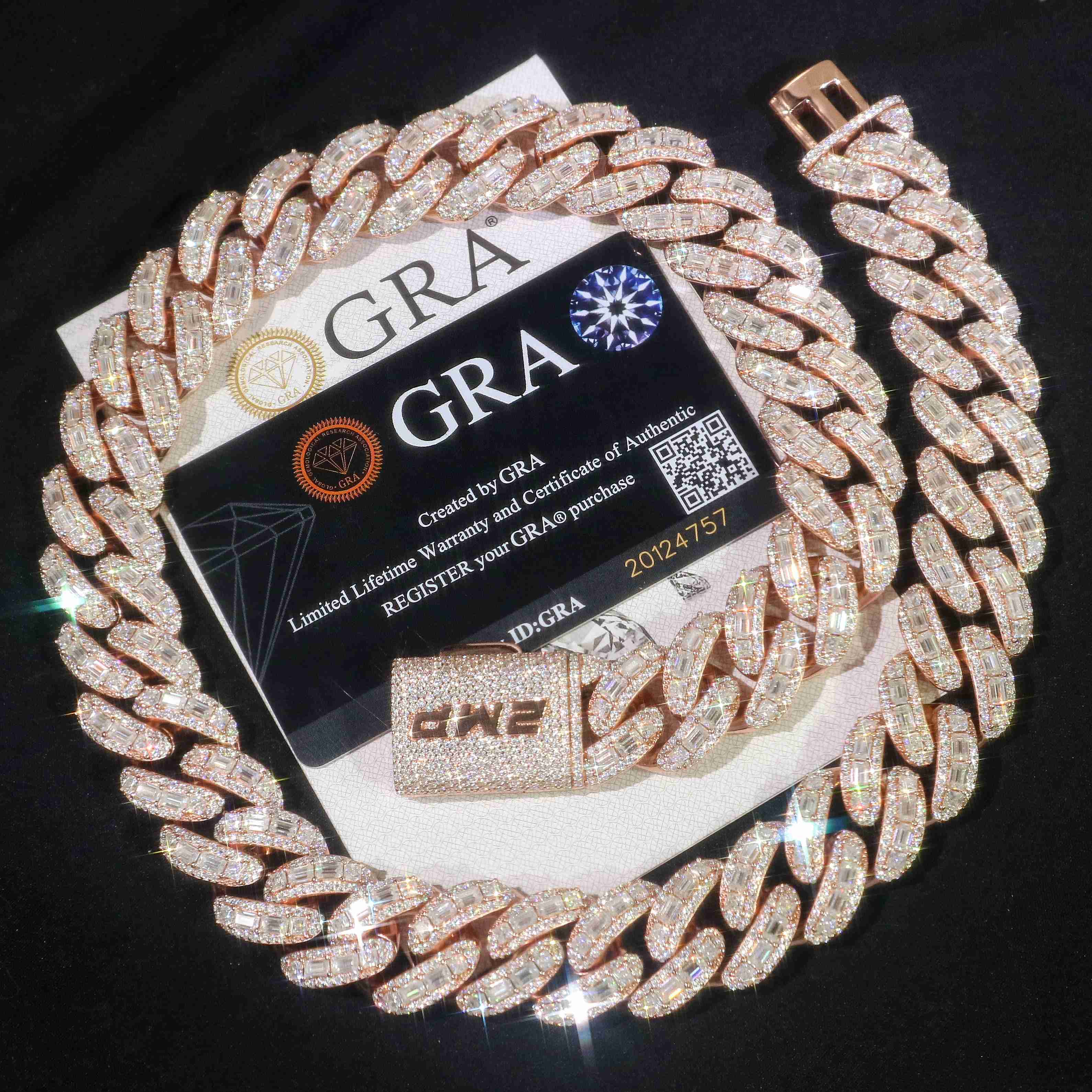 18mm Hiphop Jewelry Cuban Chain Iced Out 18k Rose Gold Plated Silver VVS Moissanite Cuban Link Chain