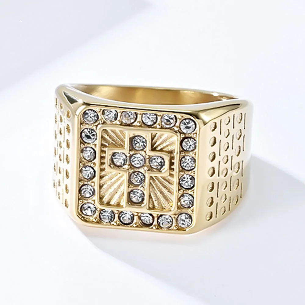 Hip-hop Style Stainless Steel Cross Full Rhinestone Ring HIPHOP Personality Wear Hand Jewelry 250716