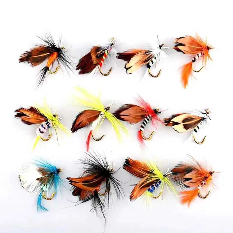 12pcs Natural Insects Flies Set With Dry Fly Tying Sharpened Hook Fake Artificial Bait For Carp Trout Topwater Z250717
