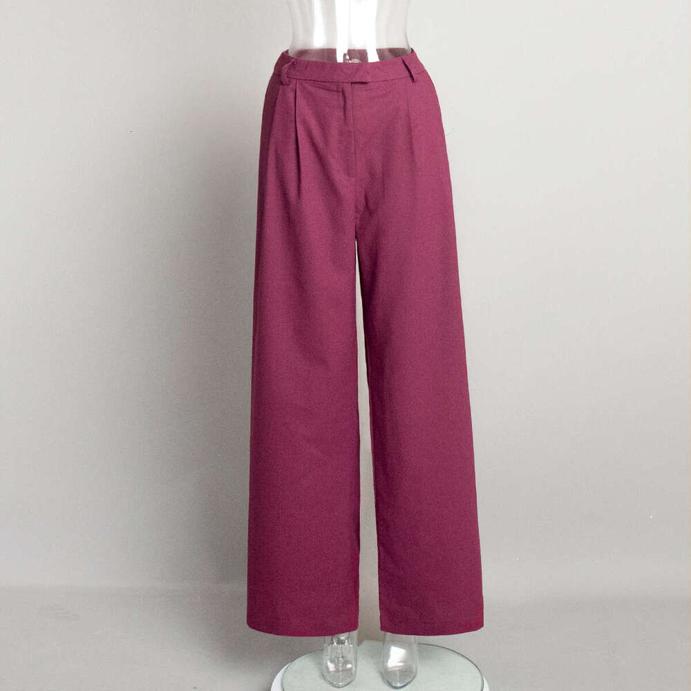 Summer New Women's Elegant Commuter Straight Casual Floor-Length Cotton Linen Pants B5