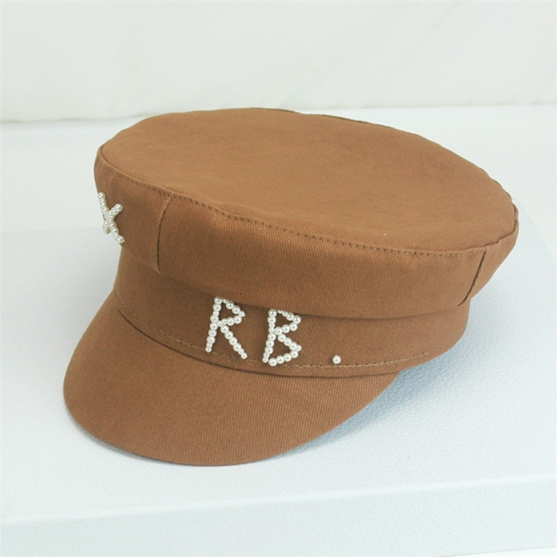Women Pearls RB Letter Militray Hat Navy Hat Adjustable Flat Top sboy Caps Casual Gorras Visor Hats 250716