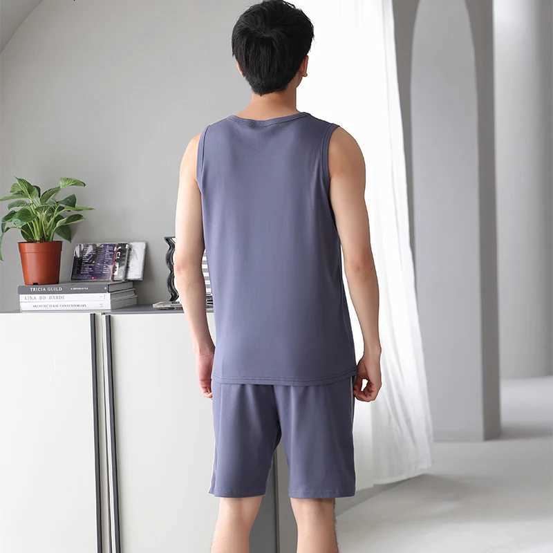 New Knitted Cotton Men Pajama Set Summer Sleeveless Sleepwear Big Size M-4XL Leisure Suits Nightwear Men Pajamas W250717