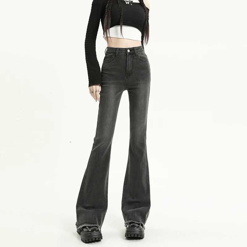 ousyu Summer Flared Jeans Women Cotton Vintage Blue Denim Pants Streetwear Elastic High Waist Slim Harajuku Trousers R250716