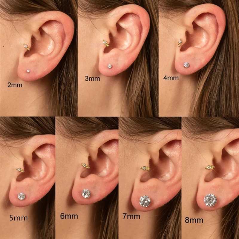 1 Pair/5 Pairs Set Stainless Steel Round Ball Golden Silvery Cubic Zirconia Ball Screw Back Stud Earrings Set for Men Women y250715