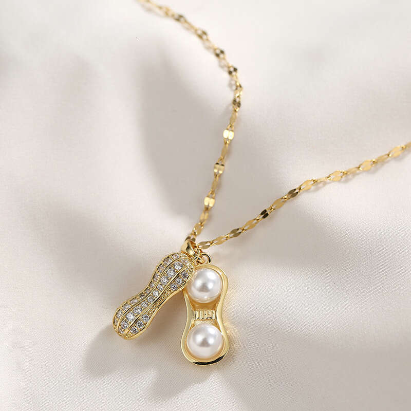 Live Broadcast Luxurious Full Zircon Agate Open And Close Peanut Necklace For Women, Light Niche Design Titanium Steel Pendant Jewelry 00E