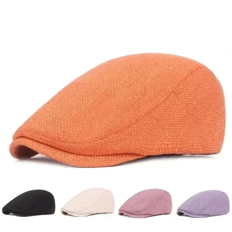 Retro Flat Caps for Men Cotton Linen Duckbill Ivy Cap Women Vintage Solid Orange Casual Autumn Beret Cabbie Cap Unisex 250716