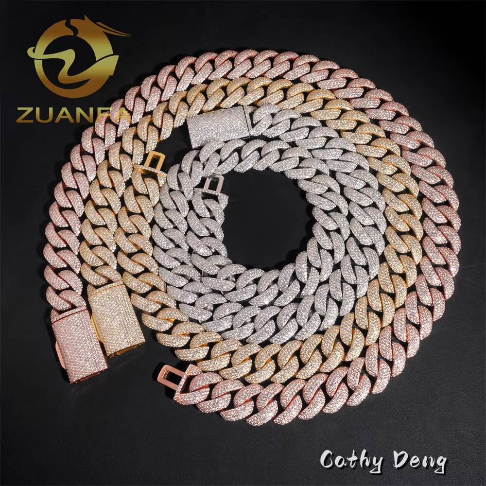 20mm 4rows Iced Out 925 Silver Moissanite Chain Link Cuban High Quality Hip Hop Jewelry Men Cuban Chain With GRA Certificate