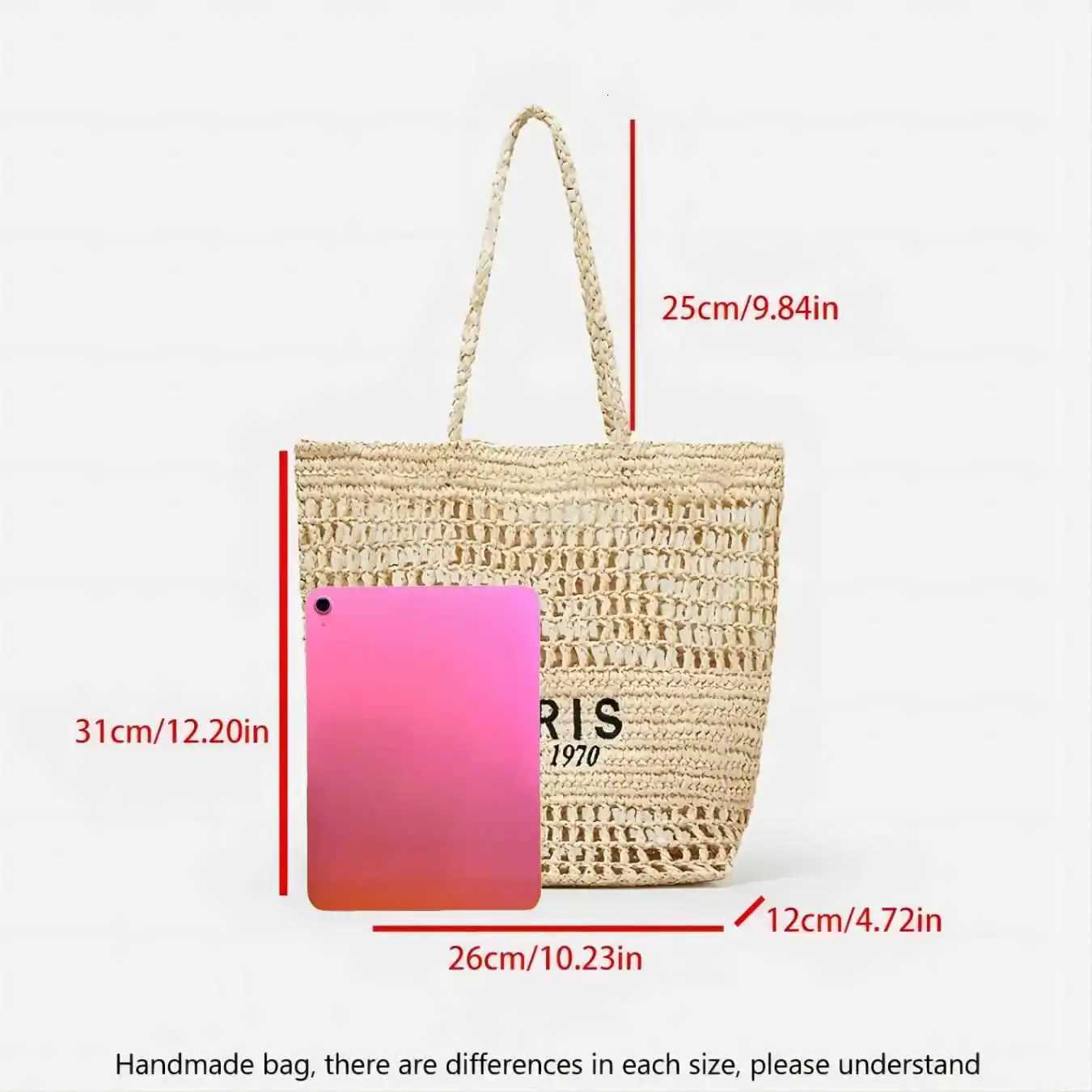 Womens Letter Hollow Straw Handbag Large Capacity Handwoven Shoulder Bag Z250717