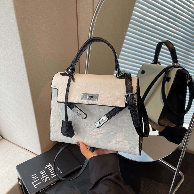 Trendy Lock Buckle Handbag for Women Summer Fashion Color-Block Shoulder Urban Simple Commuter Crossbody Bag
