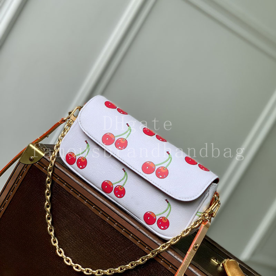 Cherry Chain Wallet Mirror quality Women Handbag Canvas Designer Handbag With Box LW01A1