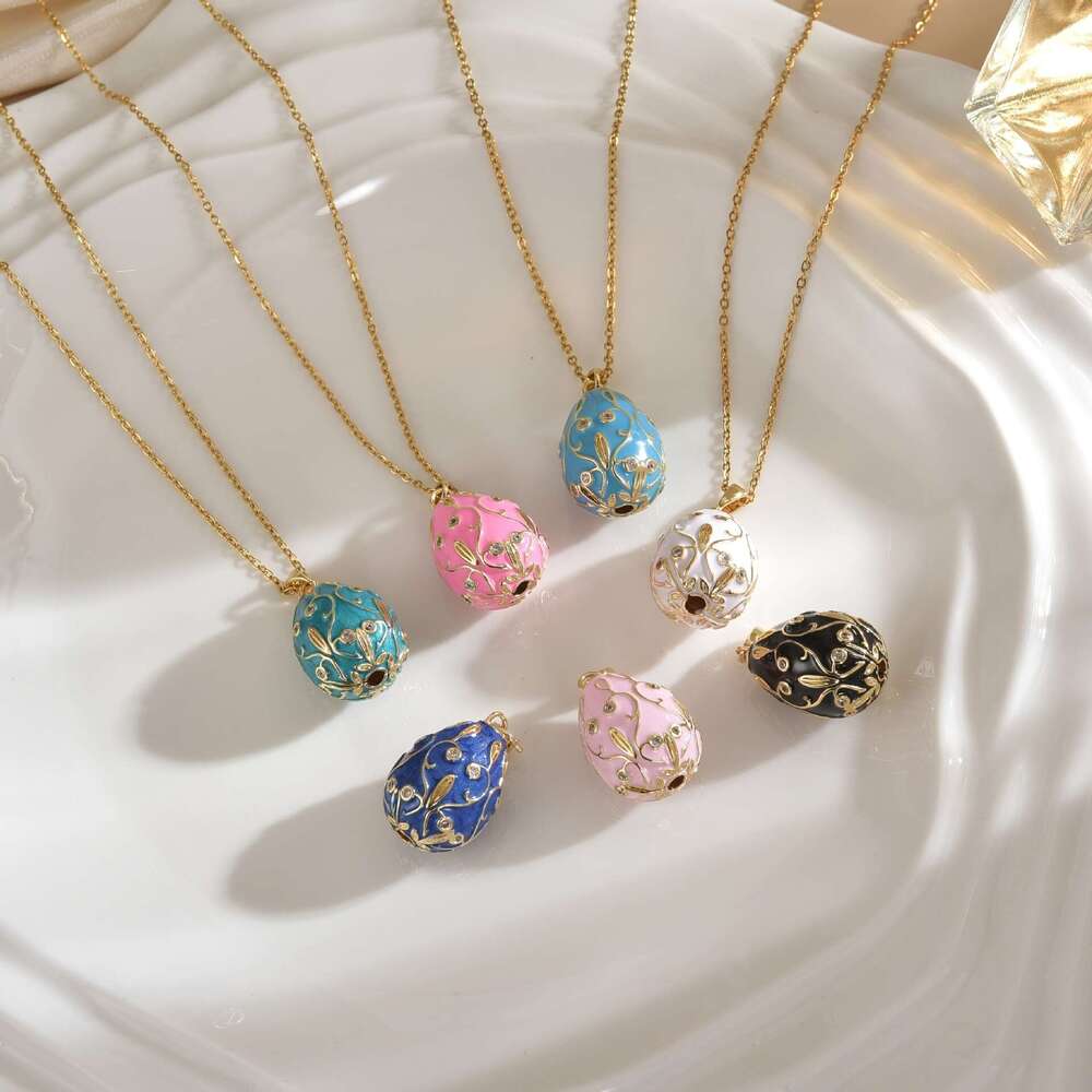 New Russian Style Colorful Egg Oil Drop Geometric Creative Pendant High Color Retention Copper Plated Jewelry Elegant Versatile Necklace 915