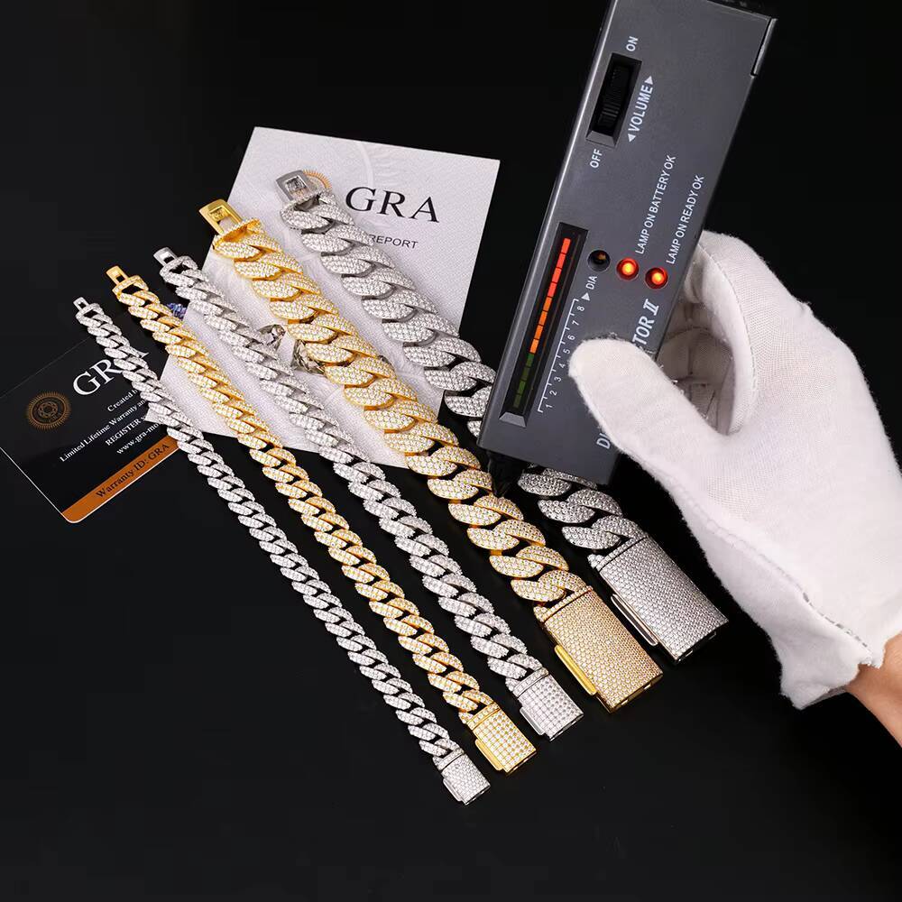 Wholesale Bulk Men Miami 8 10 12 14 18 20 Mm Hiphop Luxury 925 Sterling Silver Iced Out Cuban Link Mossanite Moissanite Bracelet