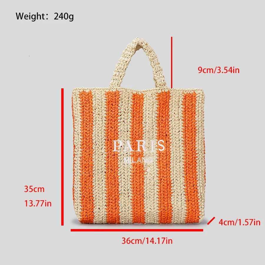 Summer Fashion Striped Hand-woven Straw Bag Womens Embroidered Letter Beach Vacation Shoulder Bag Handbags Z250717