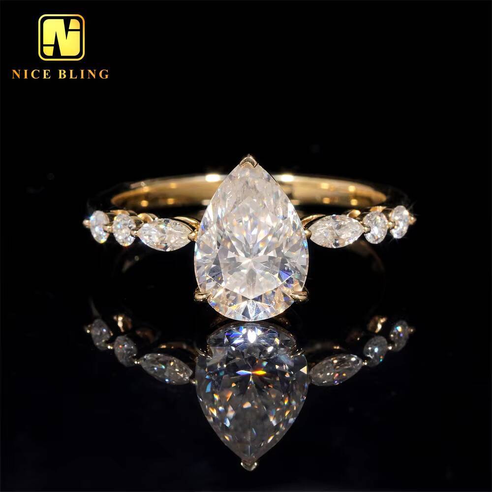 Fine Jewelry 10K Real Gold Diamond Ring Women Pear Cut VVS Moissanite Wedding Engagement Rings for Women